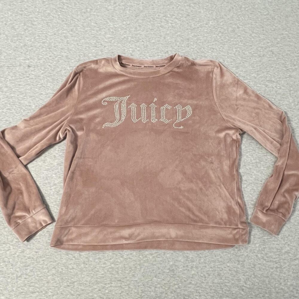 Juicy Couture Pullover Womens Large Pink Velour Sparkly Juicy Long Sleeve Top